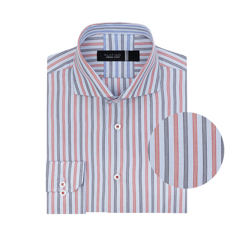 Carlos Nieto Camisa Informal Azul Diseno Rayas Rojas Moda Masculina